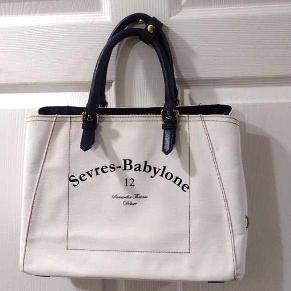 Samantha Thavasa DELUXE Shoulder Bag White Canvas 2 ways Tote Handbag - Picture 1 of 17